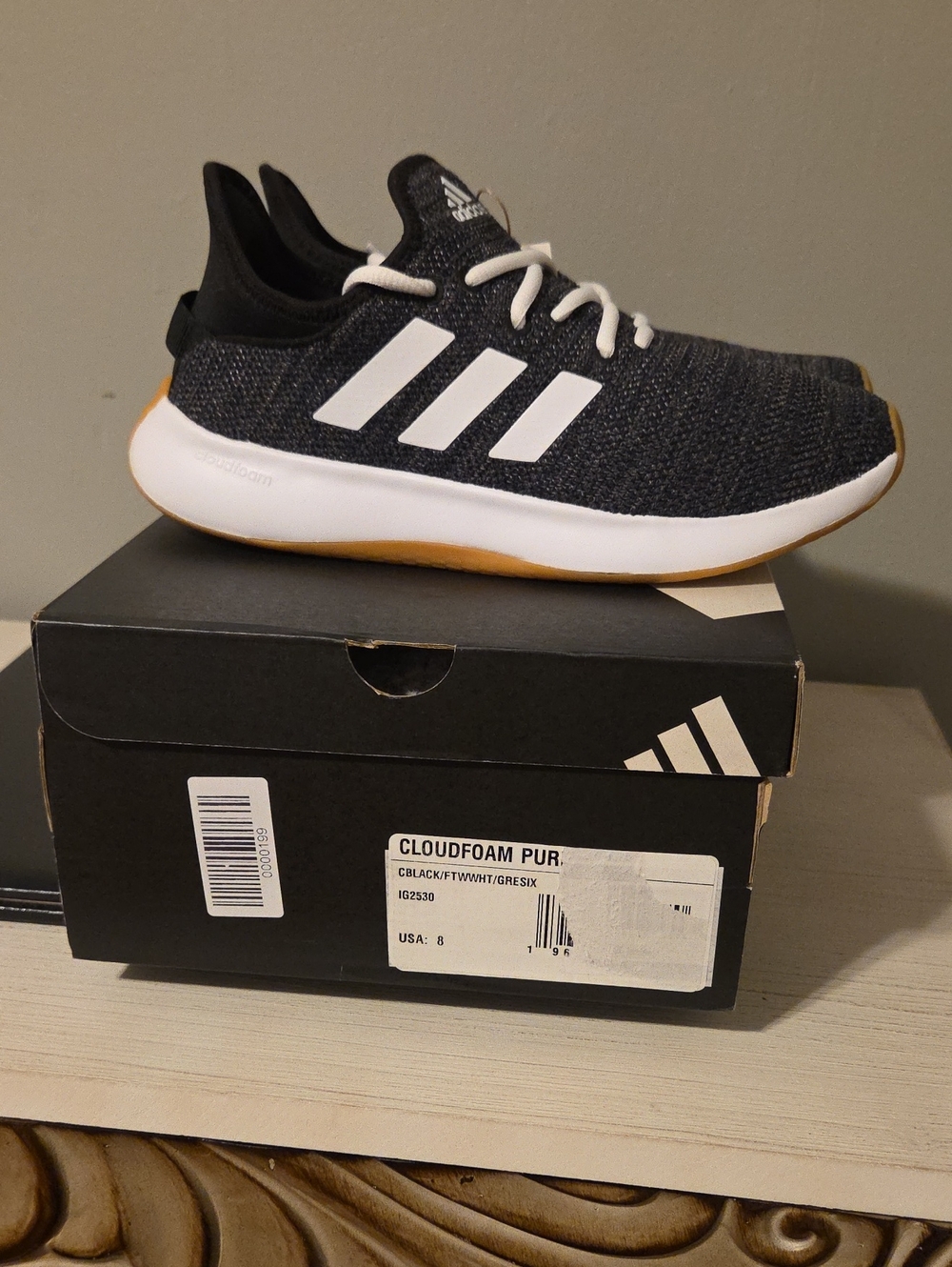 adidas Women Cloudfoam Running Shoe - Black, White, Gum